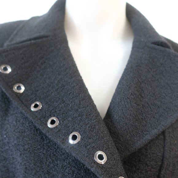 St. John Black Label Black Wool Blend Flounce Hem Grommet Boucle Blazer Jacket 4 - Picture 4 of 14